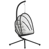Poly Rattan Swing Chair With Foldable Basket and Cushion - Velmora