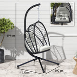 Poly Rattan Swing Chair With Foldable Basket and Cushion - Velmora