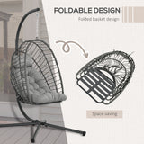 Poly Rattan Swing Chair With Foldable Basket and Cushion - Velmora