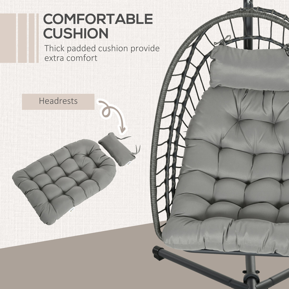 Poly Rattan Swing Chair With Foldable Basket and Cushion - Velmora