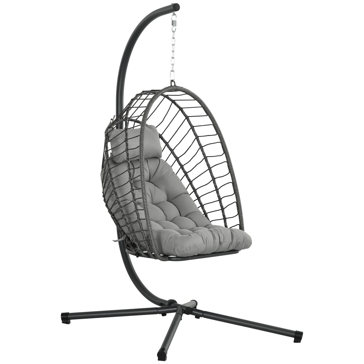 Poly Rattan Swing Chair With Foldable Basket and Cushion - Velmora