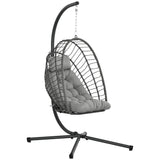 Poly Rattan Swing Chair With Foldable Basket and Cushion - Velmora