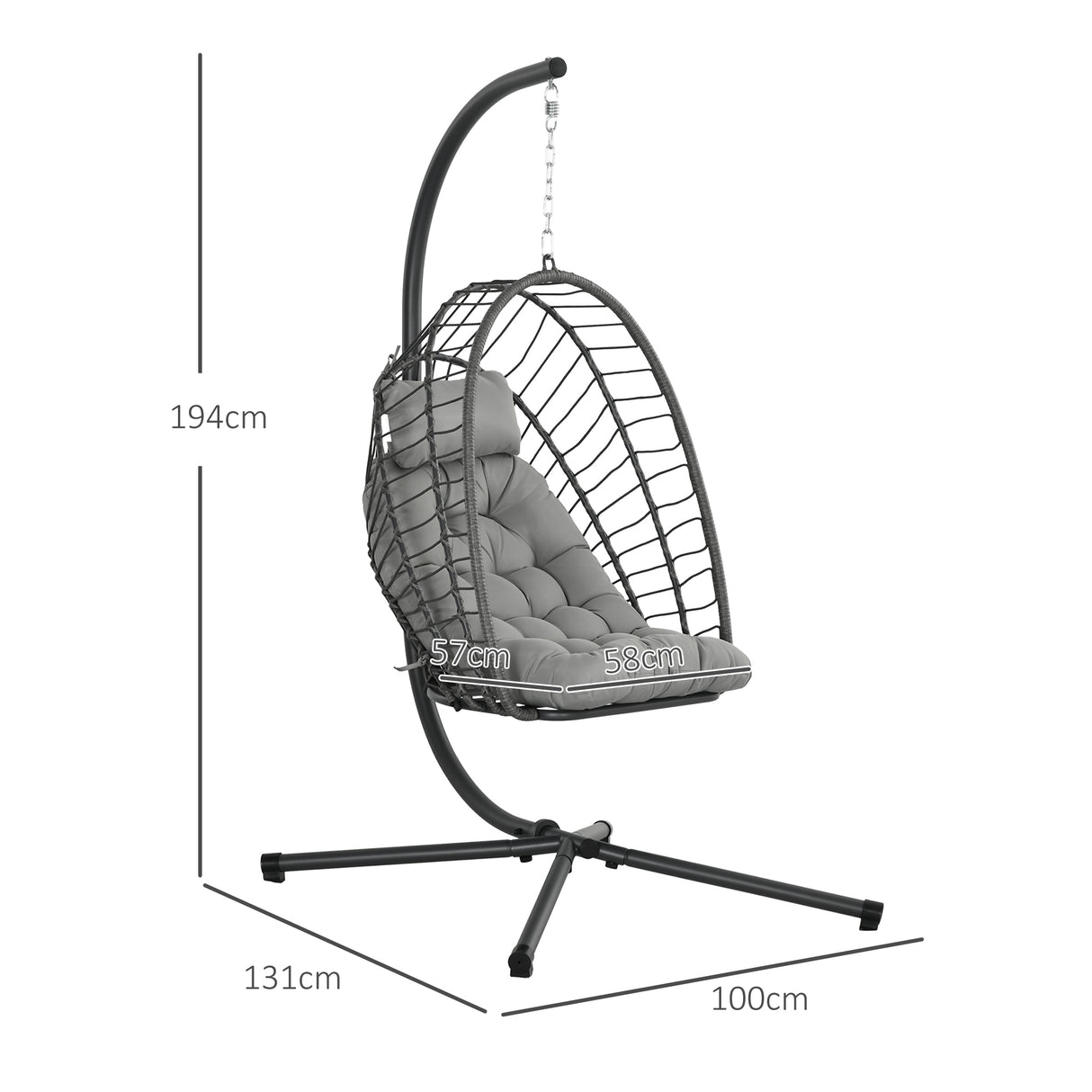 Poly Rattan Swing Chair With Foldable Basket and Cushion - Velmora