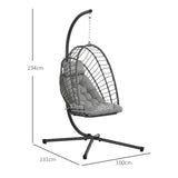 Poly Rattan Swing Chair With Foldable Basket and Cushion - Velmora