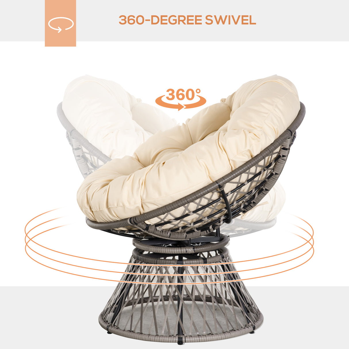 Poly Rattan Swivel Papasan Moon Lounge Garden Bowl Chair Round - Velmora