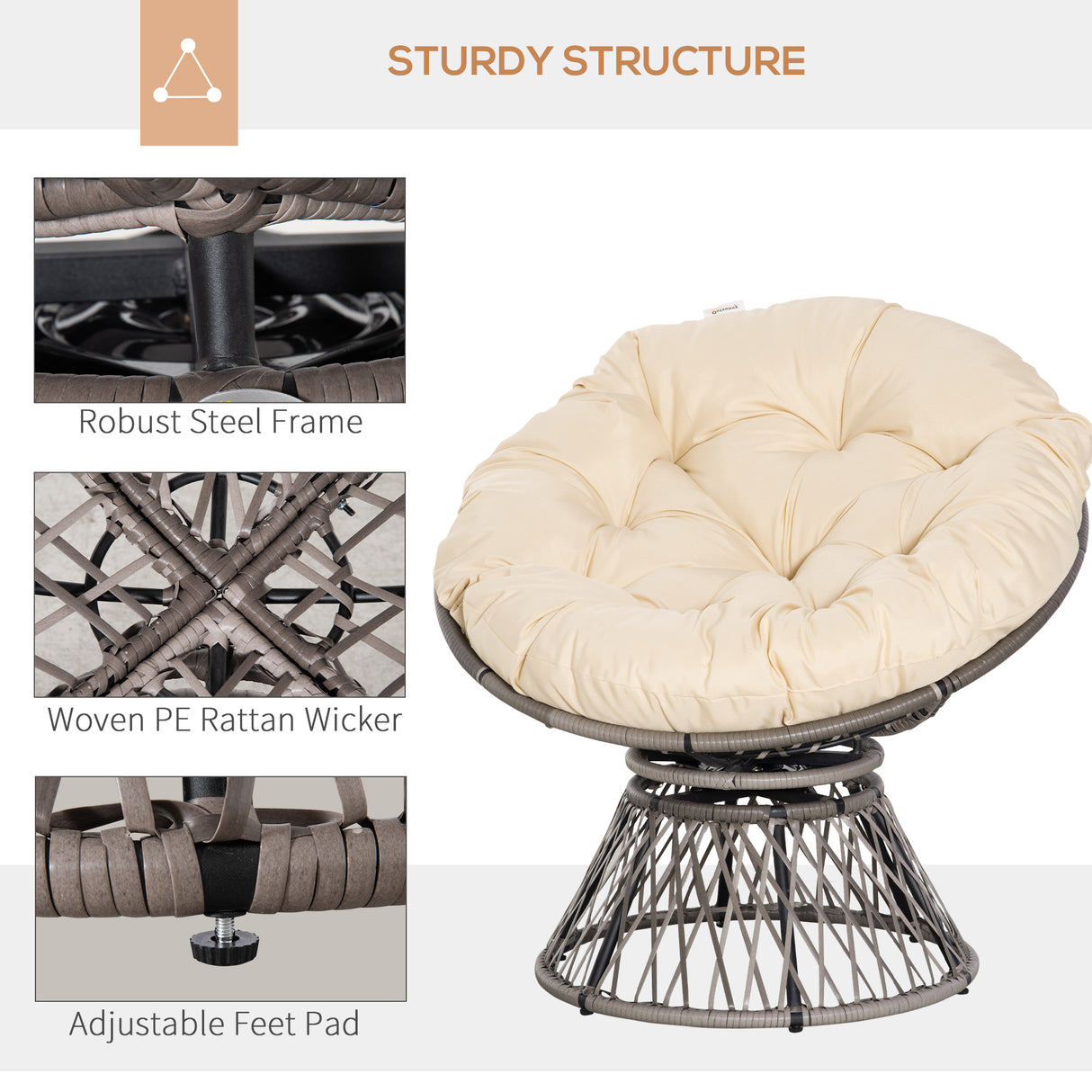 Poly Rattan Swivel Papasan Moon Lounge Garden Bowl Chair Round - Velmora