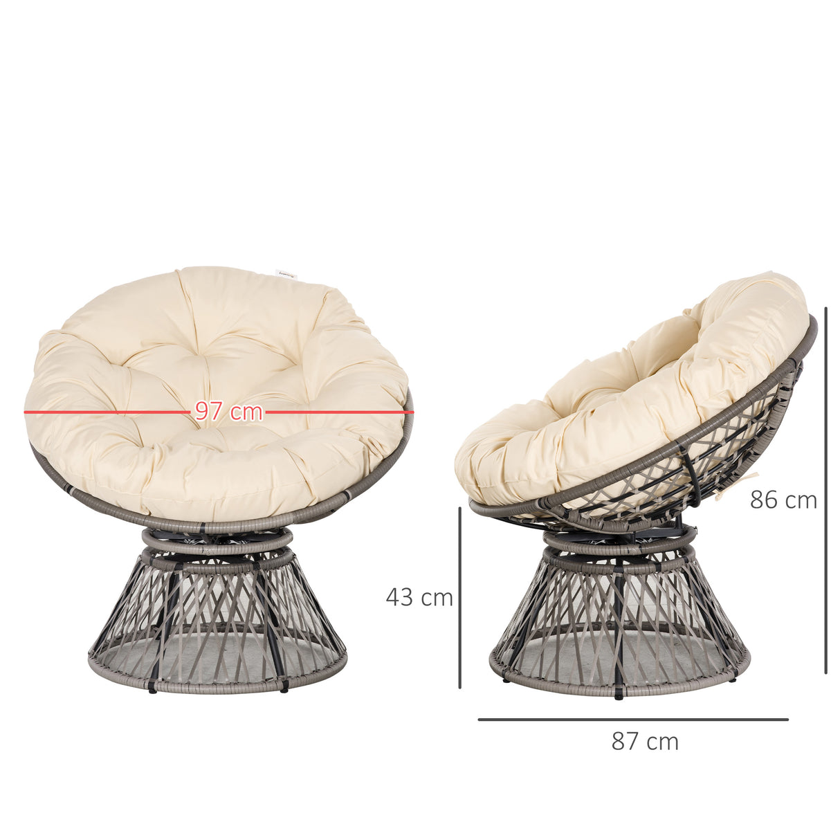 Poly Rattan Swivel Papasan Moon Lounge Garden Bowl Chair Round - Velmora