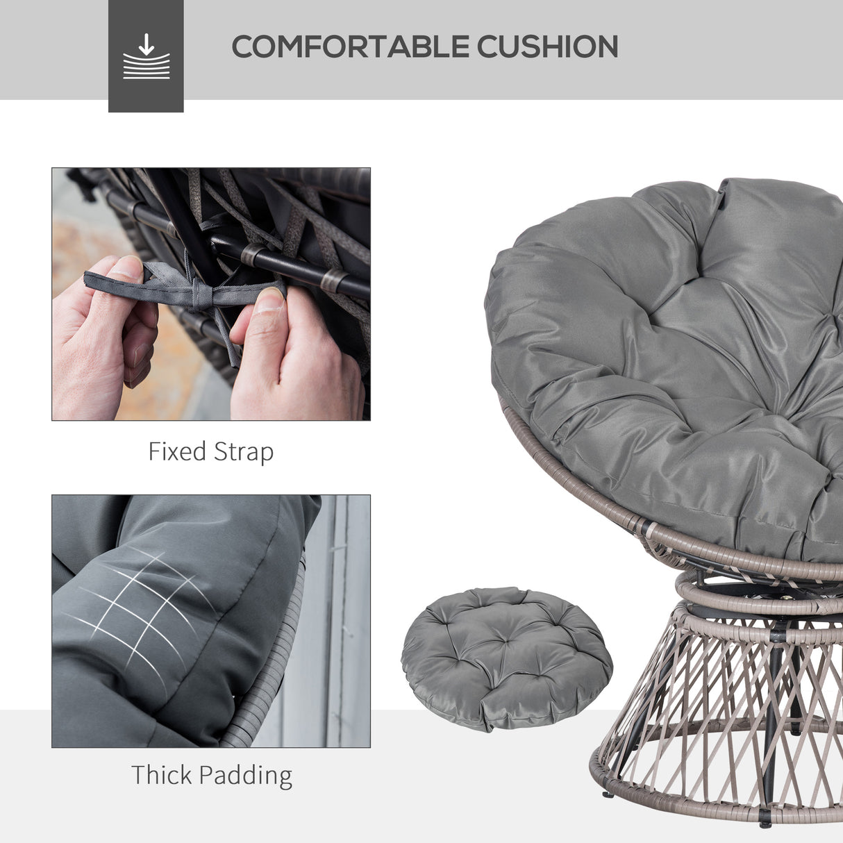 Poly Rattan Swivel Papasan Moon Lounge Garden Bowl Chair Round - Velmora