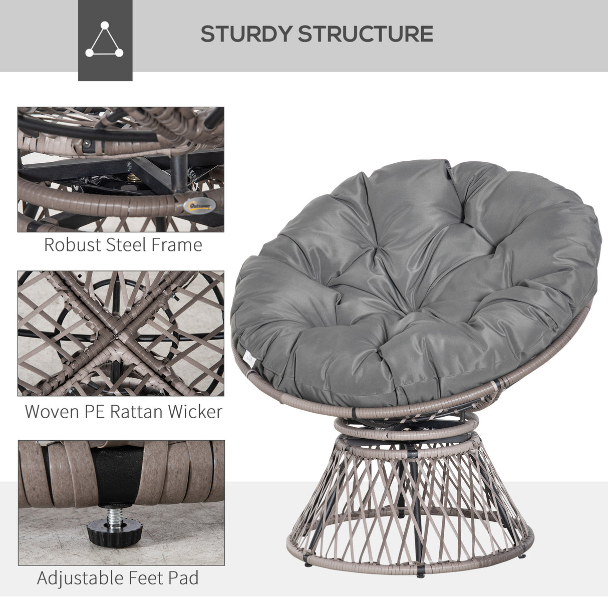 Poly Rattan Swivel Papasan Moon Lounge Garden Bowl Chair Round - Velmora