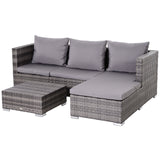 Poly Rattan Wicker 3 Pieces Conversation Chaise Lounge Garden Sofa Set - Velmora