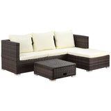 Poly Rattan Wicker 3 Pieces Conversation Chaise Lounge Garden Sofa Set - Velmora