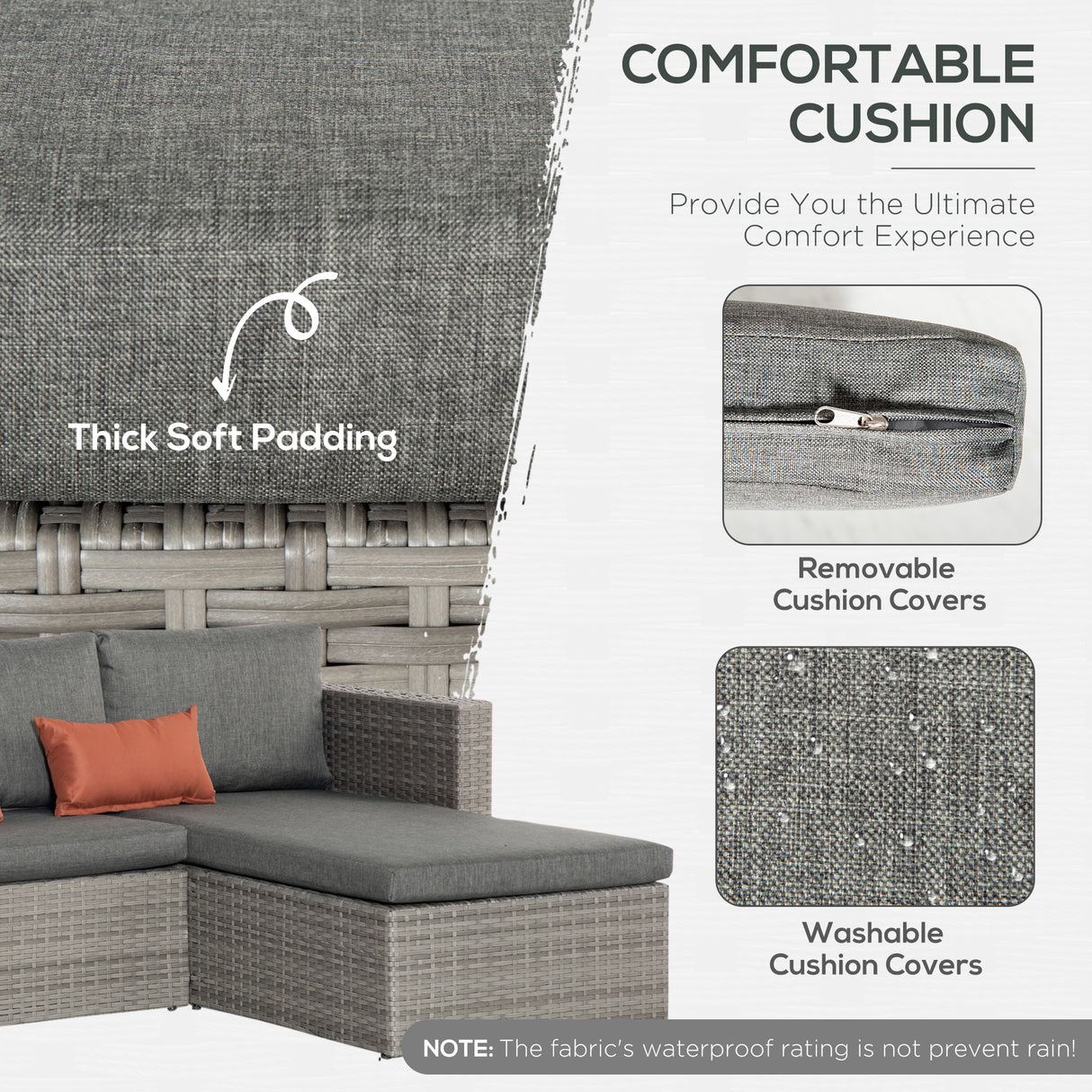 Poly Rattan Wicker 3 Pieces Conversation Chaise Lounge Garden Sofa Set - Velmora