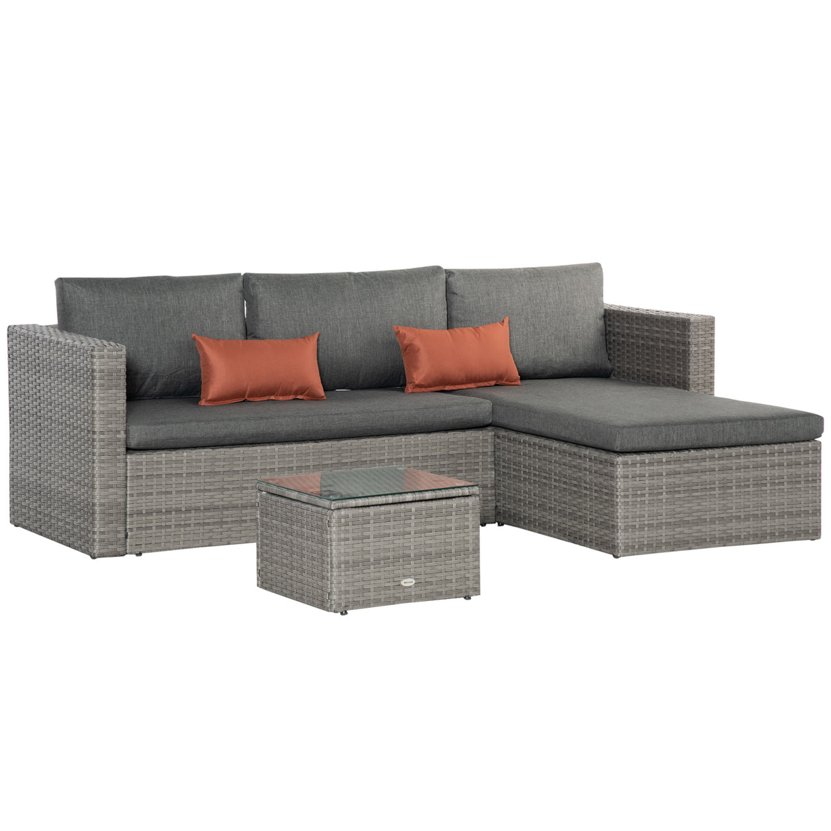 Poly Rattan Wicker 3 Pieces Conversation Chaise Lounge Garden Sofa Set - Velmora
