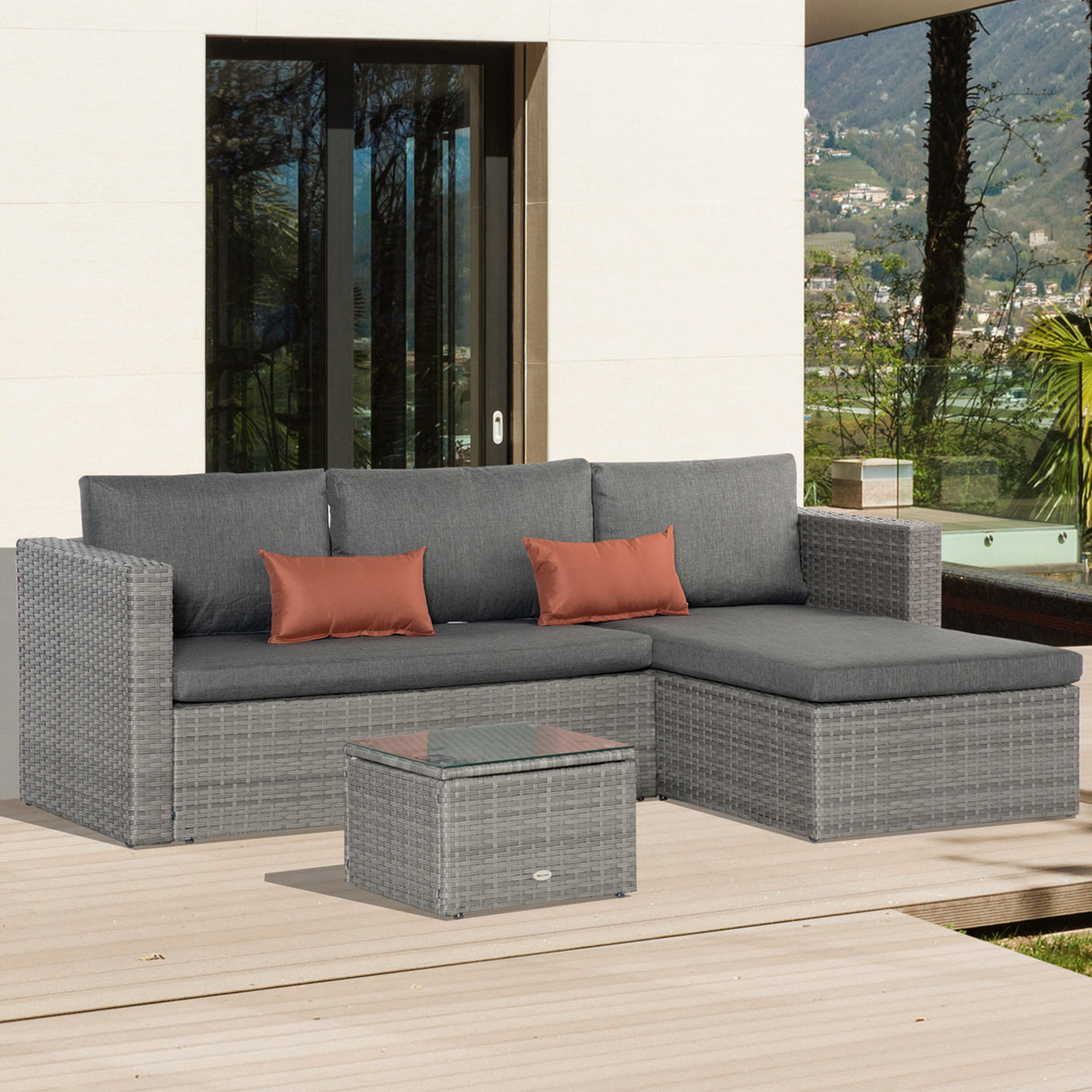 Poly Rattan Wicker 3 Pieces Conversation Chaise Lounge Garden Sofa Set - Velmora