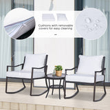 Poly Rattan Wicker 3 Pieces Garden Bistro Set With 2 Rocking Chairs - Velmora