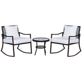 Poly Rattan Wicker 3 Pieces Garden Bistro Set With 2 Rocking Chairs - Velmora