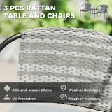 Poly Rattan Wicker 3 Pieces Garden Bistro Set With Cushions And Glass Top Coffee Table - Velmora
