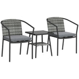 Poly Rattan Wicker 3 Pieces Garden Bistro Set With Cushions And Glass Top Coffee Table - Velmora