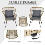 Poly Rattan Wicker 3 Pieces Garden Bistro Set With Cushions - Velmora