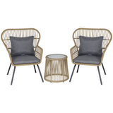 Poly Rattan Wicker 3 Pieces Garden Bistro Set With Cushions - Velmora