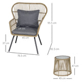 Poly Rattan Wicker 3 Pieces Garden Bistro Set With Cushions - Velmora