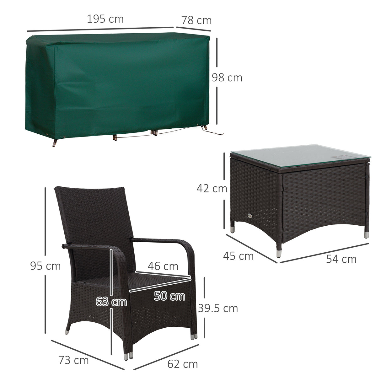 Poly Rattan Wicker 3 Pieces Garden Bistro Set With Furniture Cover - Velmora