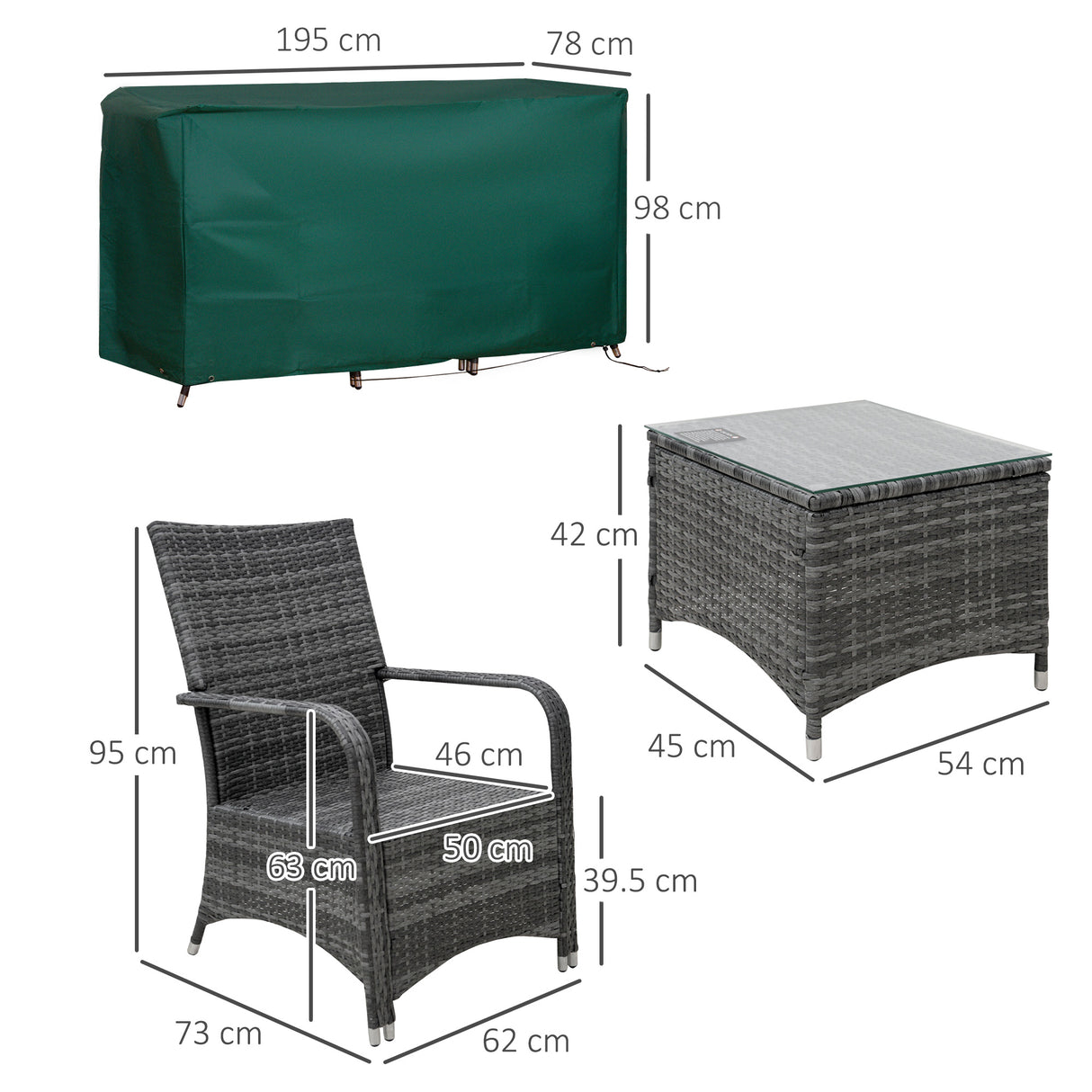 Poly Rattan Wicker 3 Pieces Garden Bistro Set With Furniture Cover - Velmora