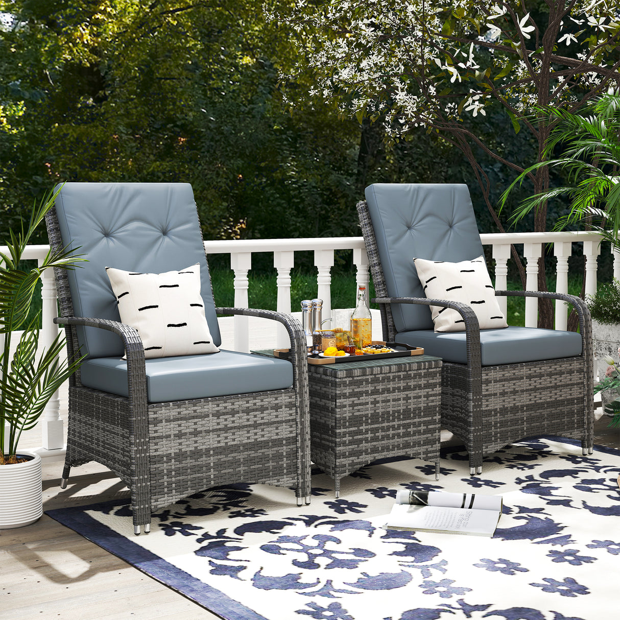 Poly Rattan Wicker 3 Pieces Garden Bistro Set With Furniture Cover - Velmora