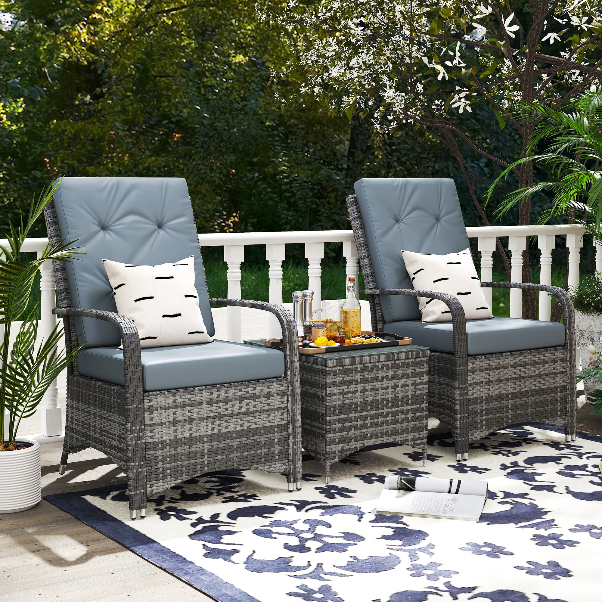 Poly Rattan Wicker 3 Pieces Garden Bistro Set With Furniture Cover - Velmora