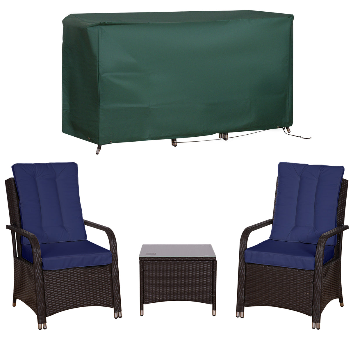 Poly Rattan Wicker 3 Pieces Garden Bistro Set With Furniture Cover - Velmora