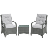 Poly Rattan Wicker 3 Pieces Garden Bistro Set With Furniture Cover - Velmora