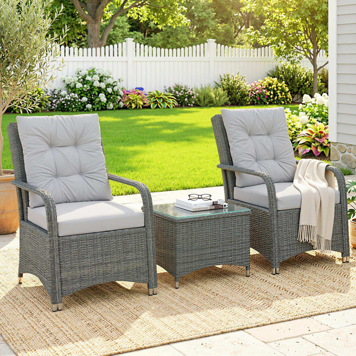 Poly Rattan Wicker 3 Pieces Garden Bistro Set With Furniture Cover - Velmora