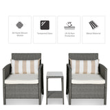 Poly Rattan Wicker 3 Pieces Garden Bistro Set With Glass Top 2-tier Coffee Table - Velmora