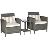 Poly Rattan Wicker 3 Pieces Garden Bistro Set With Glass Top 2-tier Coffee Table - Velmora