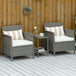 Poly Rattan Wicker 3 Pieces Garden Bistro Set With Glass Top 2-tier Coffee Table - Velmora