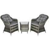 Poly Rattan Wicker 3 Pieces Garden Bistro Set With Glass Top Table - Velmora