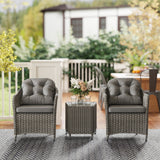Poly Rattan Wicker 3 Pieces Garden Bistro Set With Glass Top Table - Velmora