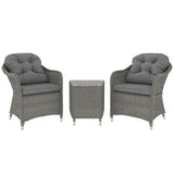 Poly Rattan Wicker 3 Pieces Garden Bistro Set With Glass Top Table - Velmora