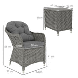 Poly Rattan Wicker 3 Pieces Garden Bistro Set With Glass Top Table - Velmora