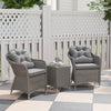 Poly Rattan Wicker 3 Pieces Garden Bistro Set With Glass Top Table - Velmora