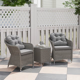 Poly Rattan Wicker 3 Pieces Garden Bistro Set With Glass Top Table - Velmora