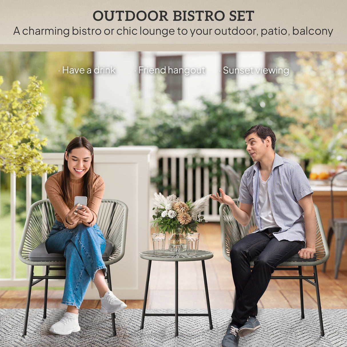 Poly Rattan Wicker 3 Pieces Small Garden Bistro Set - Velmora