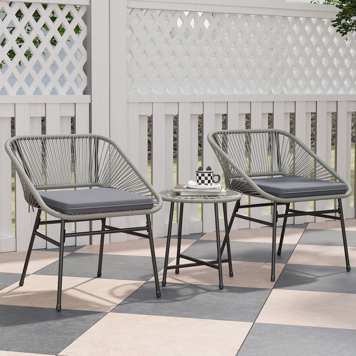 Poly Rattan Wicker 3 Pieces Small Garden Bistro Set - Velmora