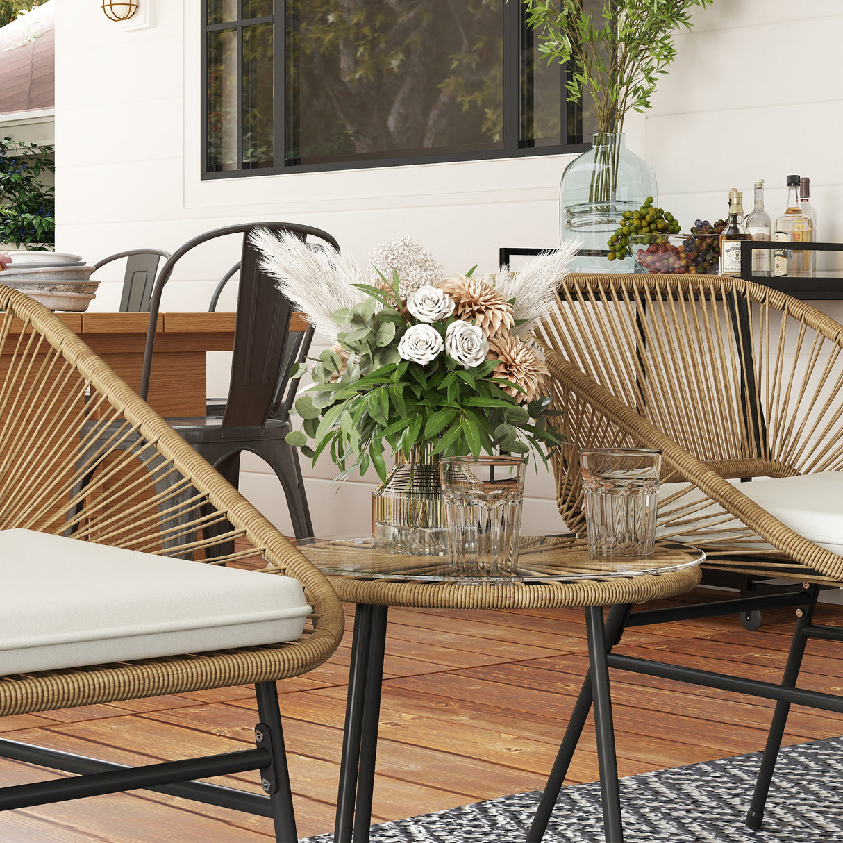 Poly Rattan Wicker 3 Pieces Small Garden Bistro Set - Velmora