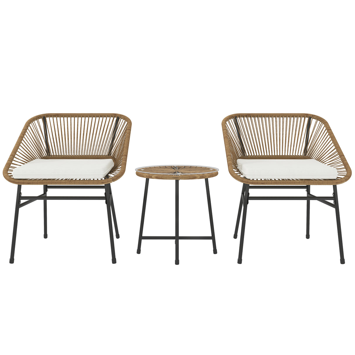Poly Rattan Wicker 3 Pieces Small Garden Bistro Set - Velmora