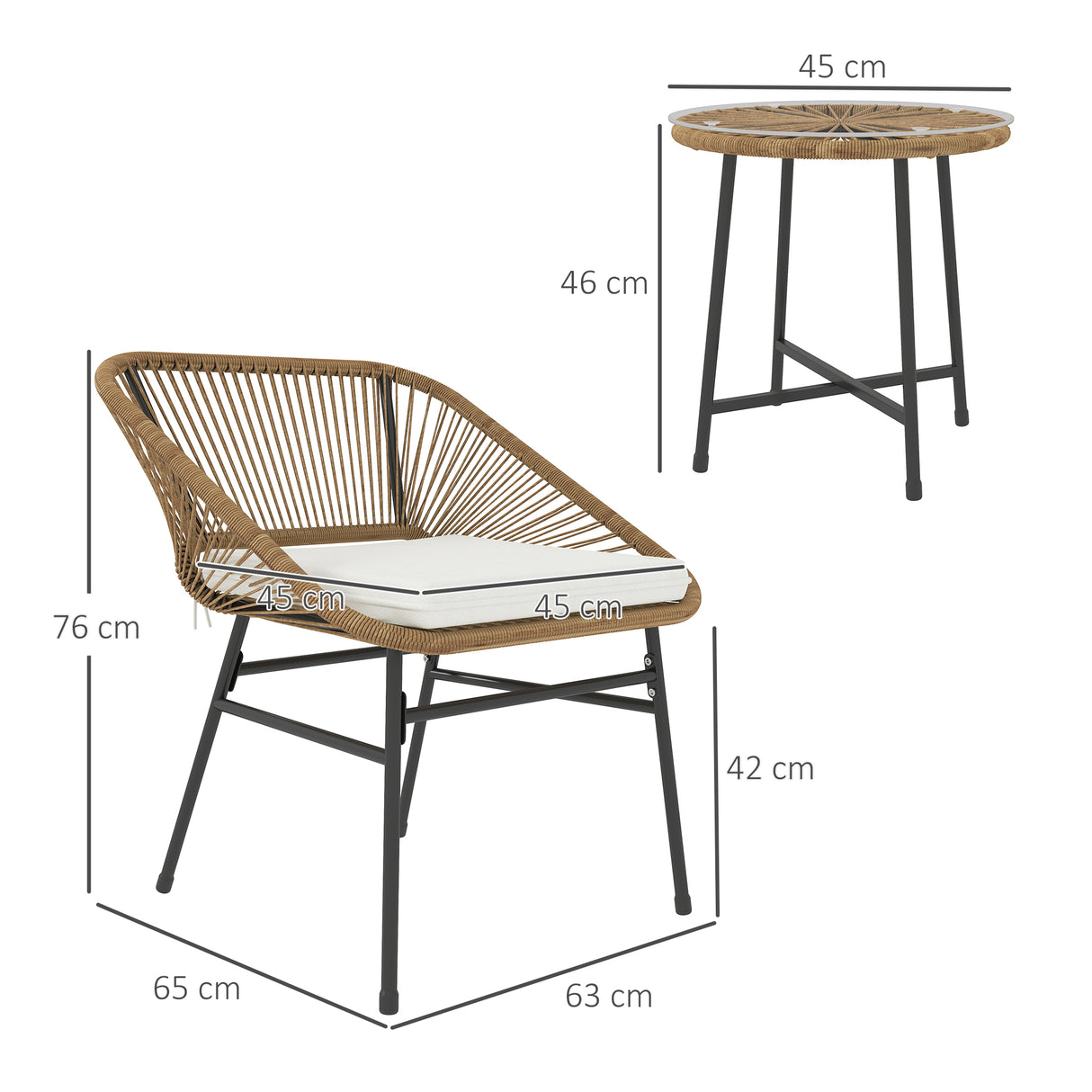 Poly Rattan Wicker 3 Pieces Small Garden Bistro Set - Velmora