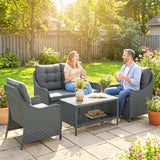 Poly Rattan Wicker 4 Pieces Garden Sofa Set With 2 Armchairs - Velmora