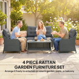 Poly Rattan Wicker 4 Pieces Garden Sofa Set With 2 Armchairs - Velmora