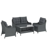 Poly Rattan Wicker 4 Pieces Garden Sofa Set With 2 Armchairs - Velmora