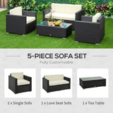 Poly Rattan Wicker 4 Pieces Garden Sofa Set With Glass Top Coffee Table - Velmora